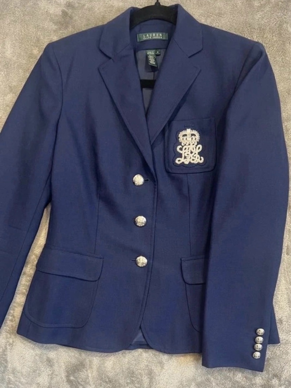 Lauren Ralph Lauren Navy Crest-Embroidered Tailored Blazer Size 4